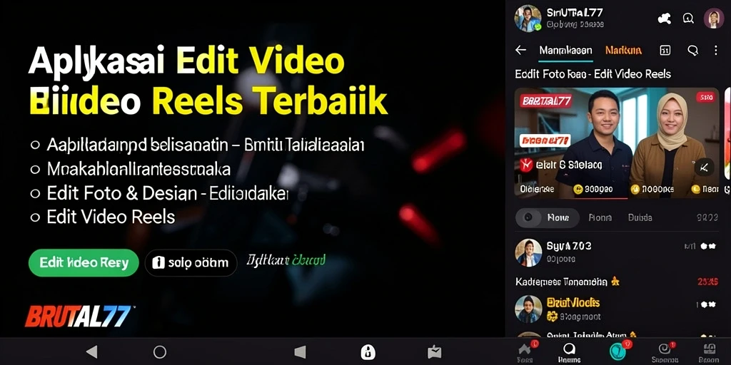 Tampilan antarmuka BRUTAL77 untuk editing video Reels yang modern.