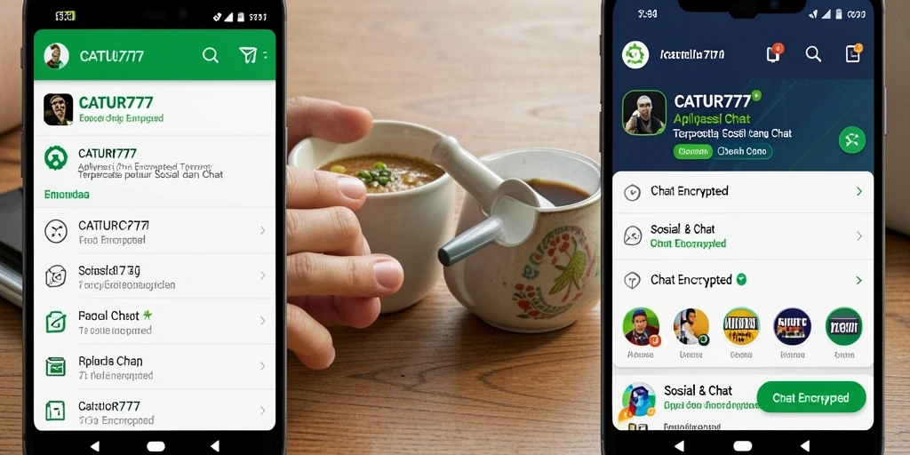 Antarmuka aplikasi CATUR777 dengan fitur Chat Encrypted yang aman.