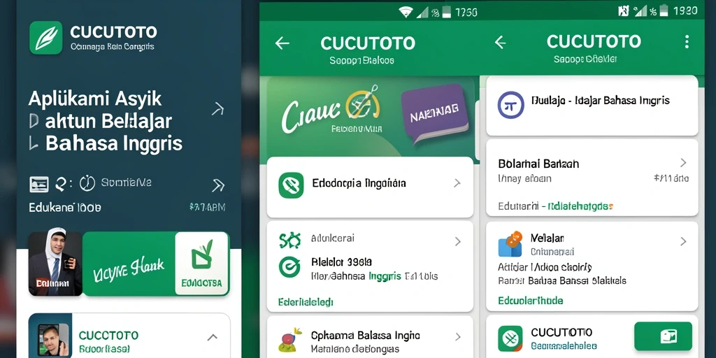 Tampilan antarmuka aplikasi CUCUTOTO untuk belajar Bahasa Inggris.