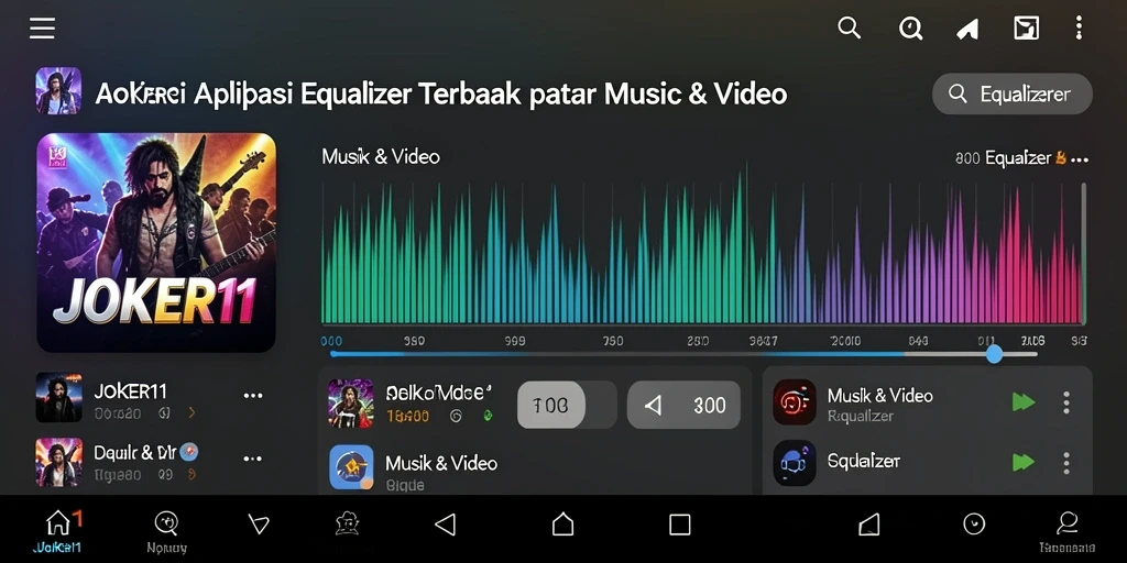 Antarmuka aplikasi JOKER11 dengan pengaturan equalizer yang lengkap dan intuitif.