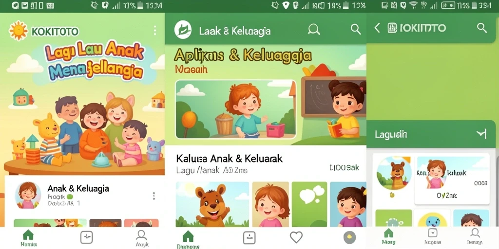 Tampilan antarmuka KOKITOTO dengan pilihan lagu anak yang ceria.
