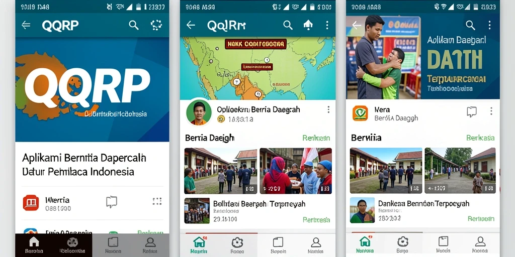 Screenshot antarmuka aplikasi QQRP yang menampilkan berita daerah terkini.