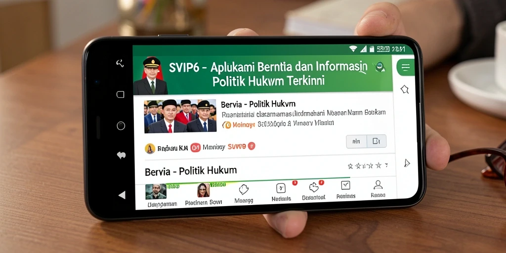 Antarmuka SVIP6 menampilkan berita politik dan hukum terkini dengan rapi.
